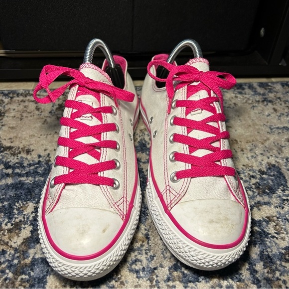Converse Chuck Taylor All Star Double Tongue White & Pink Stitched Sneakers 8 - Picture 3 of 11